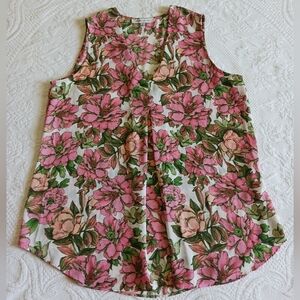 Sleeveless Floral Blouse with Plunging Neckline